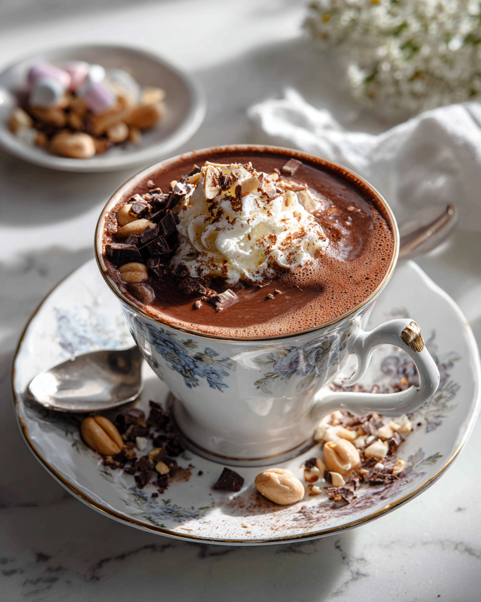 Un chocolat chaud crémeux et réconfortant au beurre de cacahuète, parfait pour les soirées d'hiver