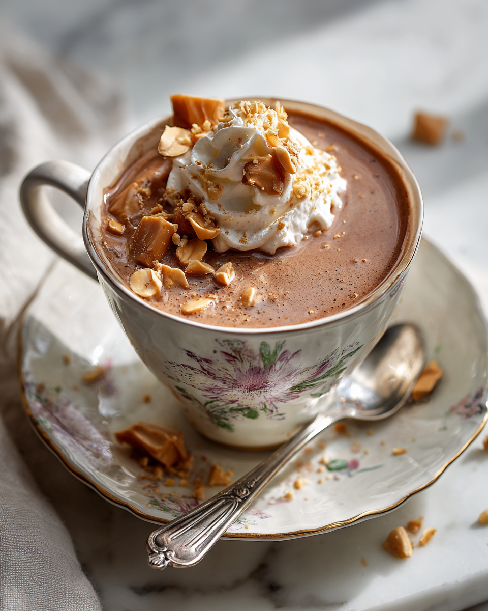 Un chocolat chaud crémeux et réconfortant au beurre de cacahuète, parfait pour les soirées d'hiver