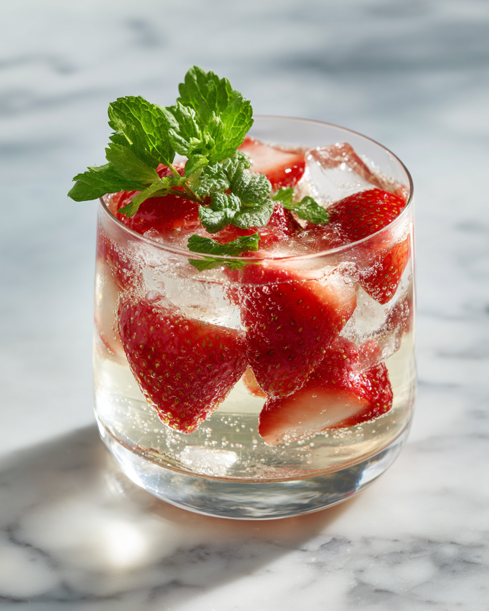 Thé glacé à la fraise et à la vanille, rafraîchissant et parfait pour l'été, fait avec des ingrédients frais et savoureux.