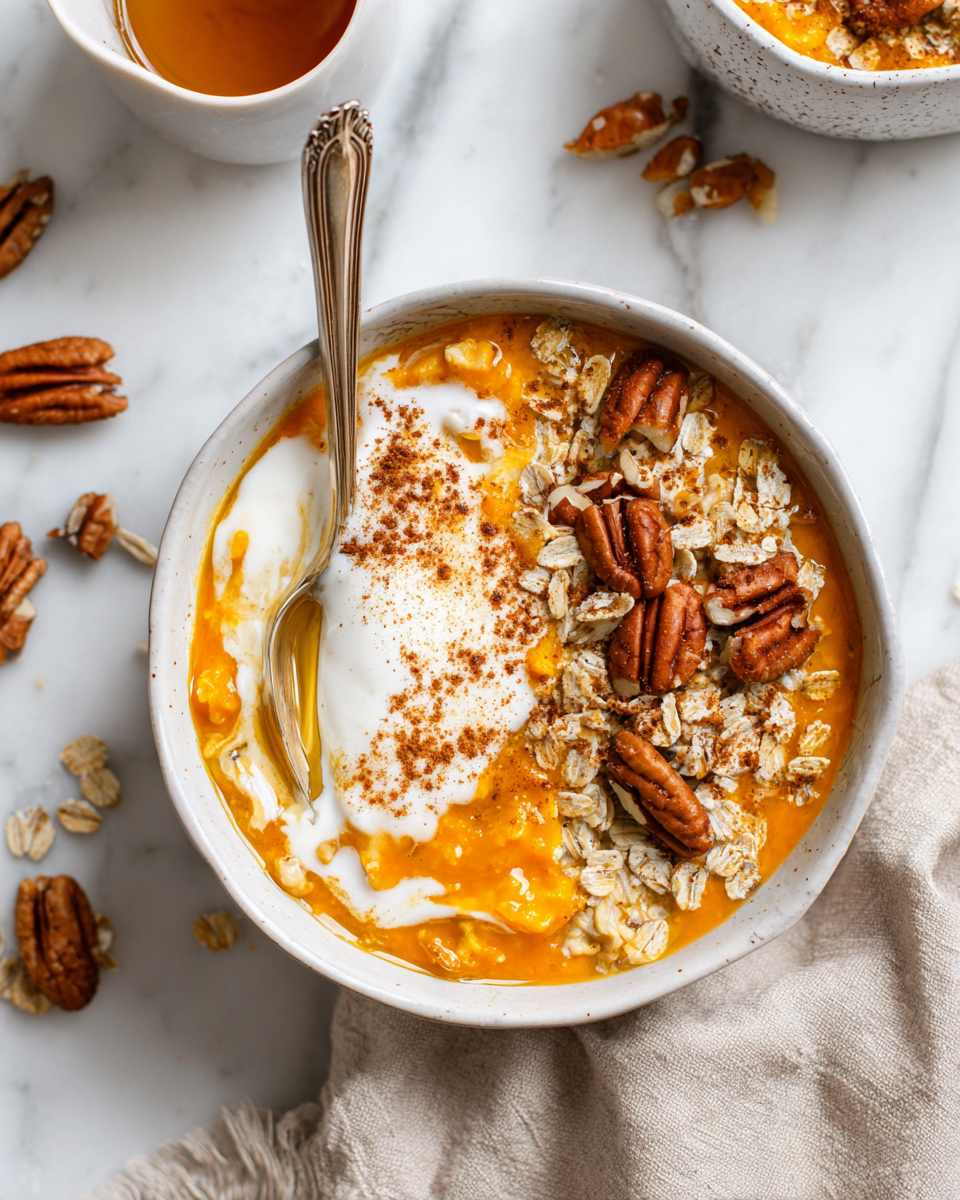 Flocons d'avoine à la citrouille, facile et réconfortant, parfait pour l'automne.