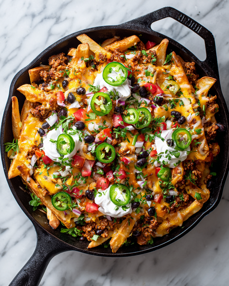 Nachos de frites chargés en protéines avec garnitures fraîches, parfaits pour les soirées d'automne à Paris