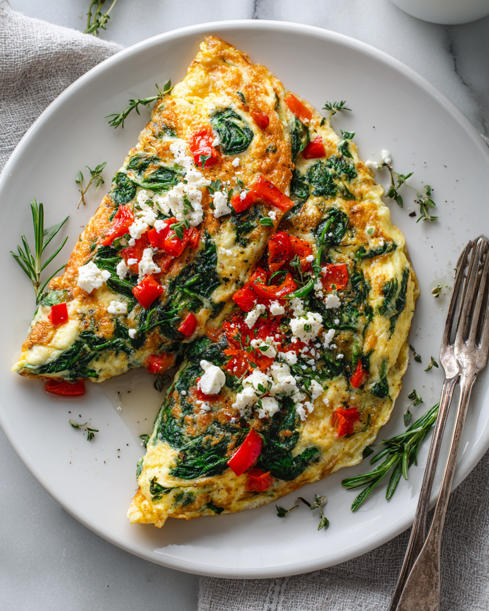 Omelette colorée aux épinards et feta, parfaite pour un repas en famille en automne