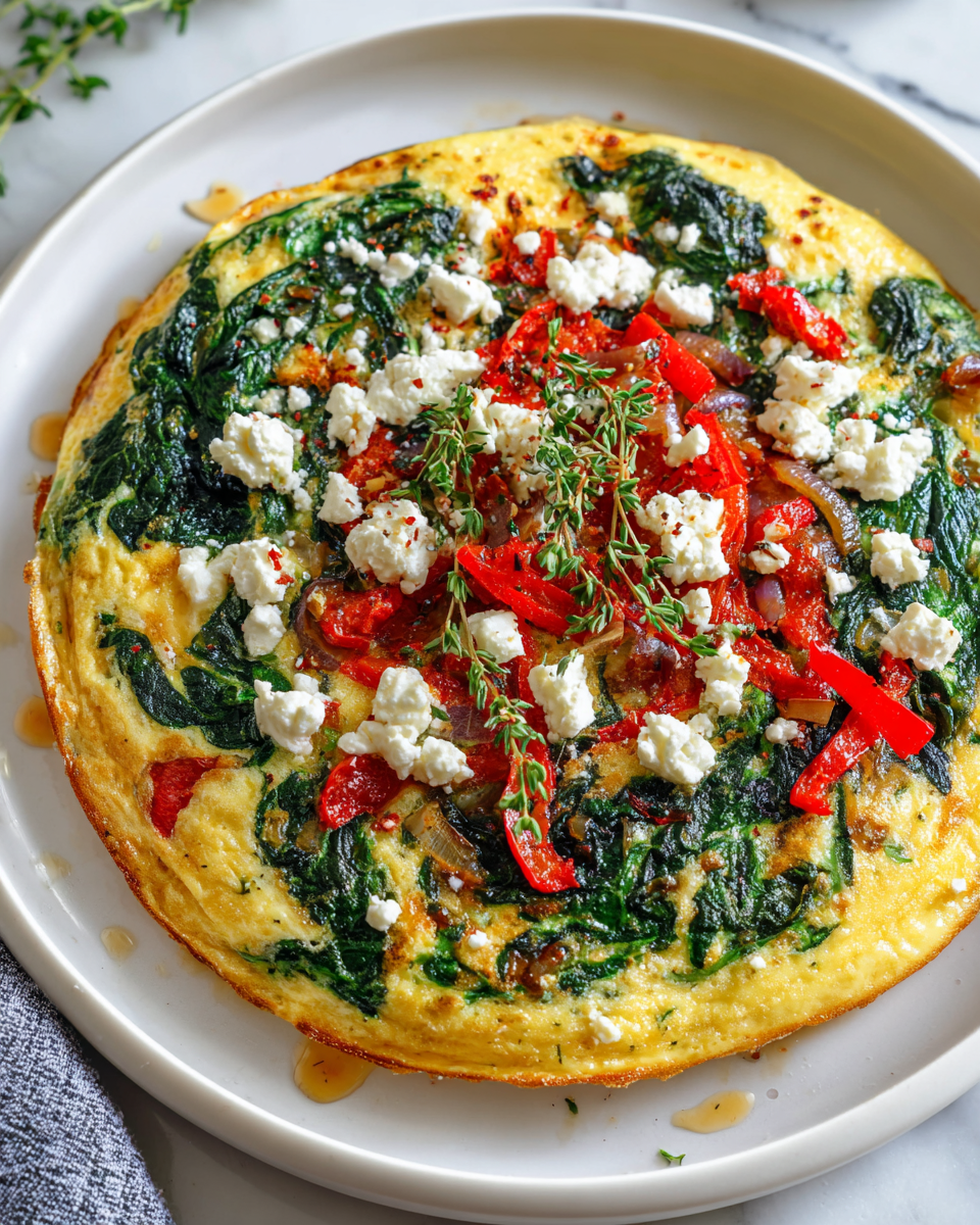 Omelette colorée aux épinards et feta, parfaite pour un repas en famille en automne