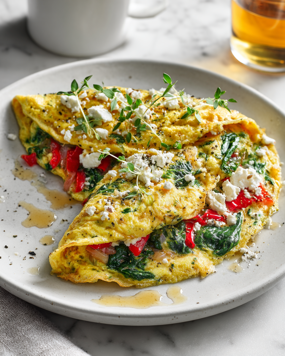 Omelette colorée aux épinards et feta, parfaite pour un repas en famille en automne
