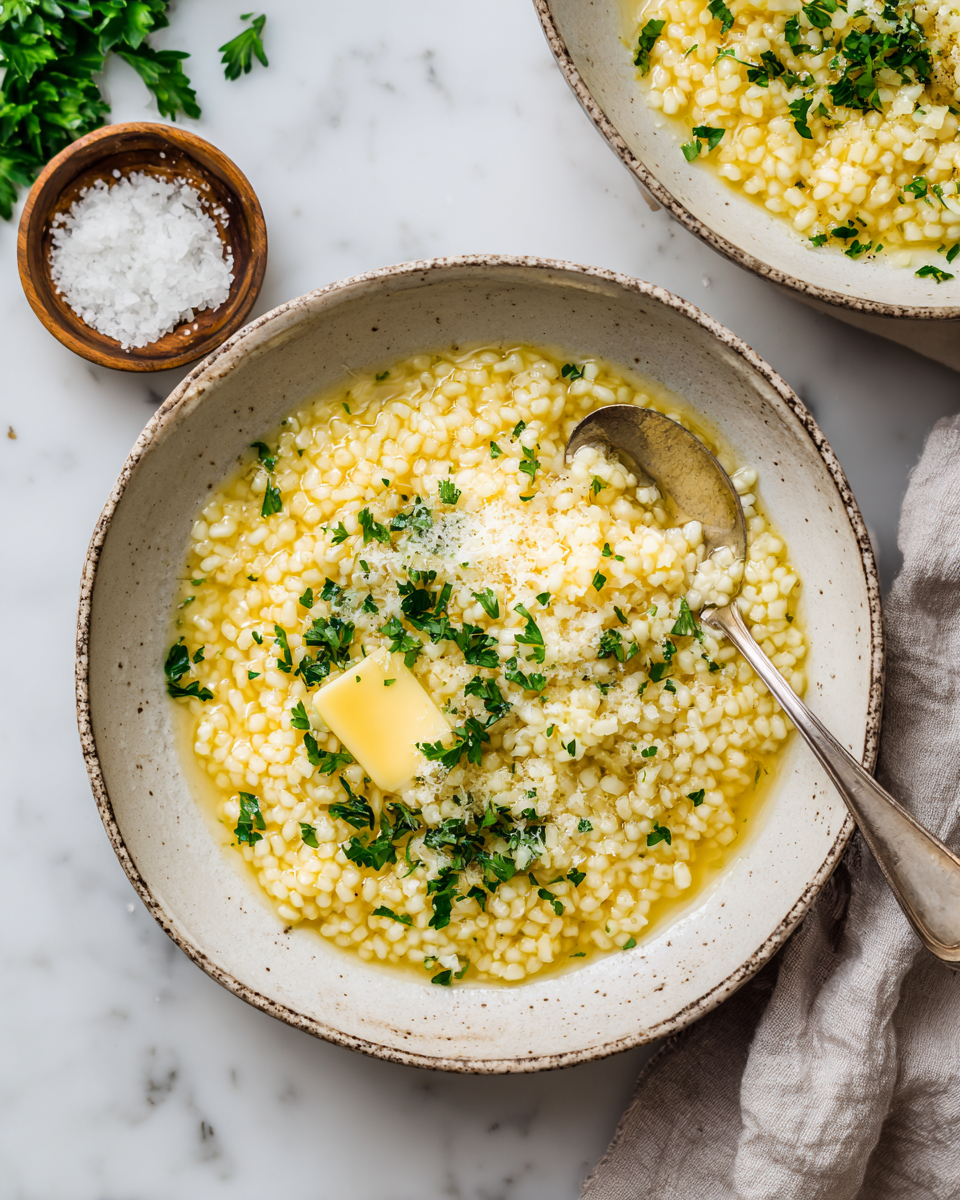 Une pastina crémeuse garnie de persil frais, réconfortante et rapide à préparer, idéale pour les repas d'automne.