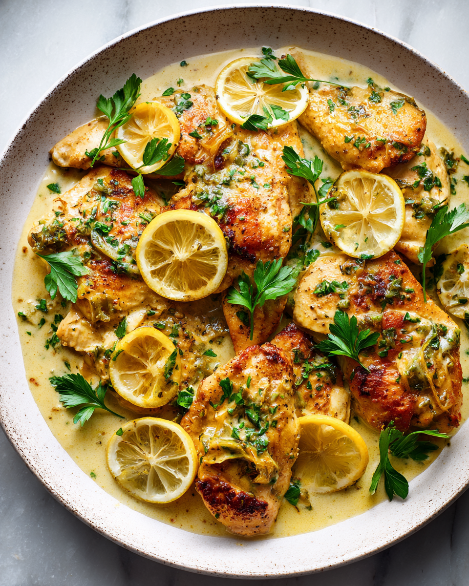 Recette de poulet crémeux au citron et à l'ail, plat réconfortant à servir pour les soirées d'automne.