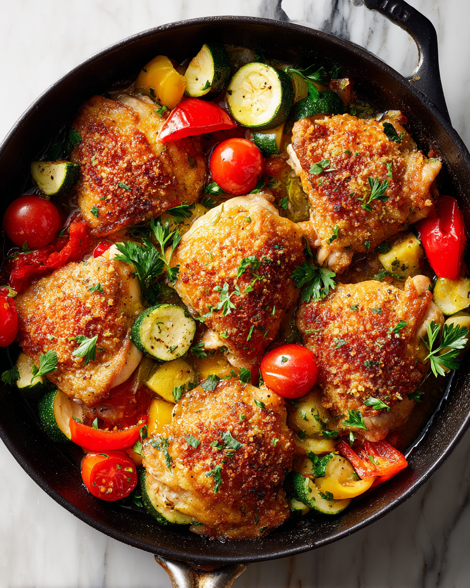 Recette de poulet paprika parmesan croustillant avec légumes de saison, facile et rapide