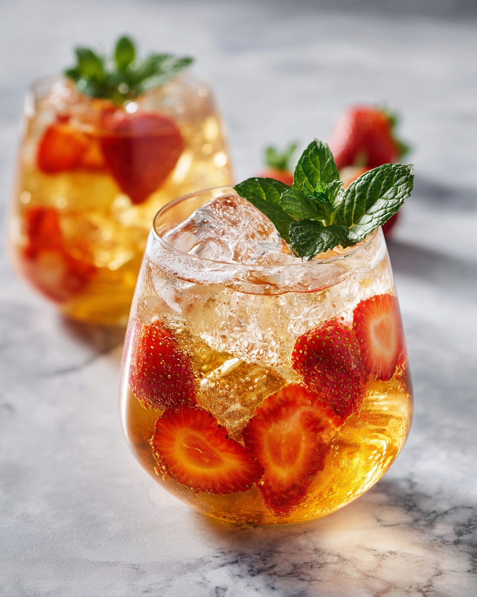 Thé glacé à la fraise et à la vanille, rafraîchissant et parfait pour l'été, fait avec des ingrédients frais et savoureux.