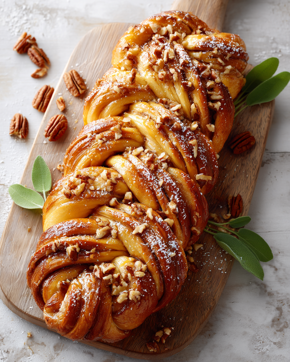 Tresses au sirop d'érable et pacanes, pâtisserie automnale délicieuse et réconfortante.