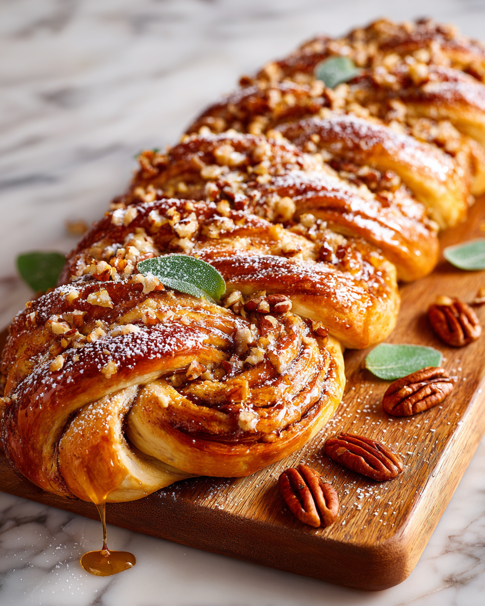 Tresses au sirop d'érable et pacanes, pâtisserie automnale délicieuse et réconfortante.