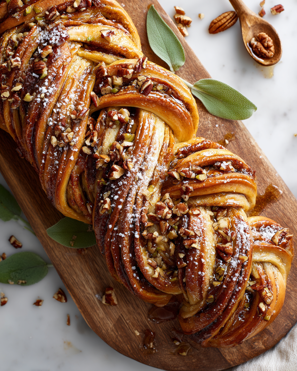 Tresses au sirop d'érable et pacanes, pâtisserie automnale délicieuse et réconfortante.