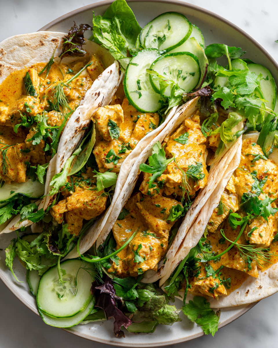 Wraps au poulet au beurre savoureux et pratiques, mélange de cuisine indienne avec des légumes frais.