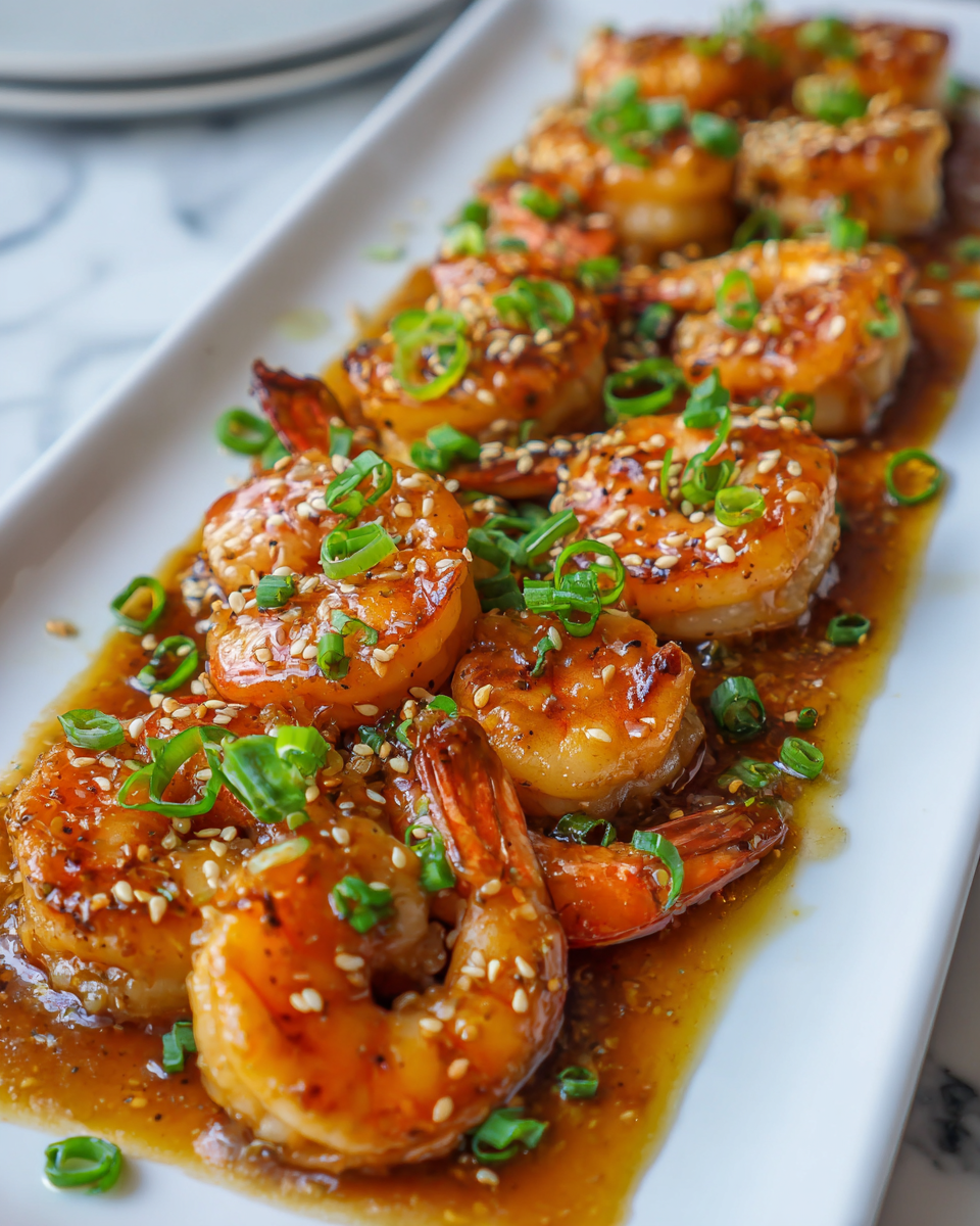 Crevettes au miel et à l'ail, recette facile et rapide, plat sucré-salé parfait pour les dîners conviviaux.