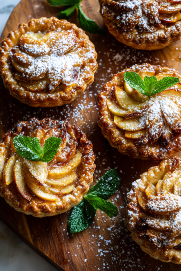 Mini tartes aux pommes croustillantes garnies de pommes épicées, parfaites pour l'automne