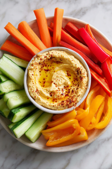 Snack packs de houmous frais et sains, idéals pour pique-niques.