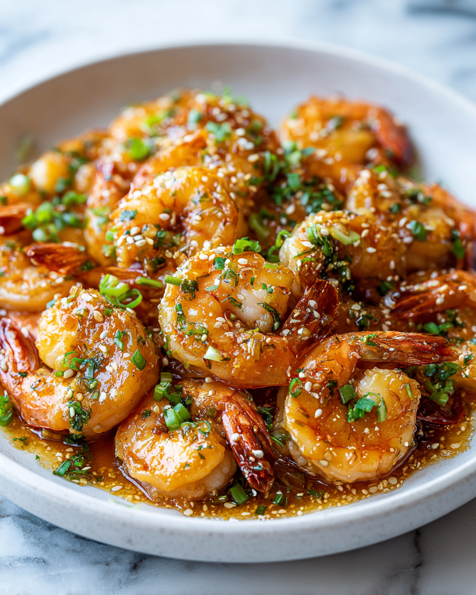 Crevettes au miel et à l'ail, recette facile et rapide, plat sucré-salé parfait pour les dîners conviviaux.