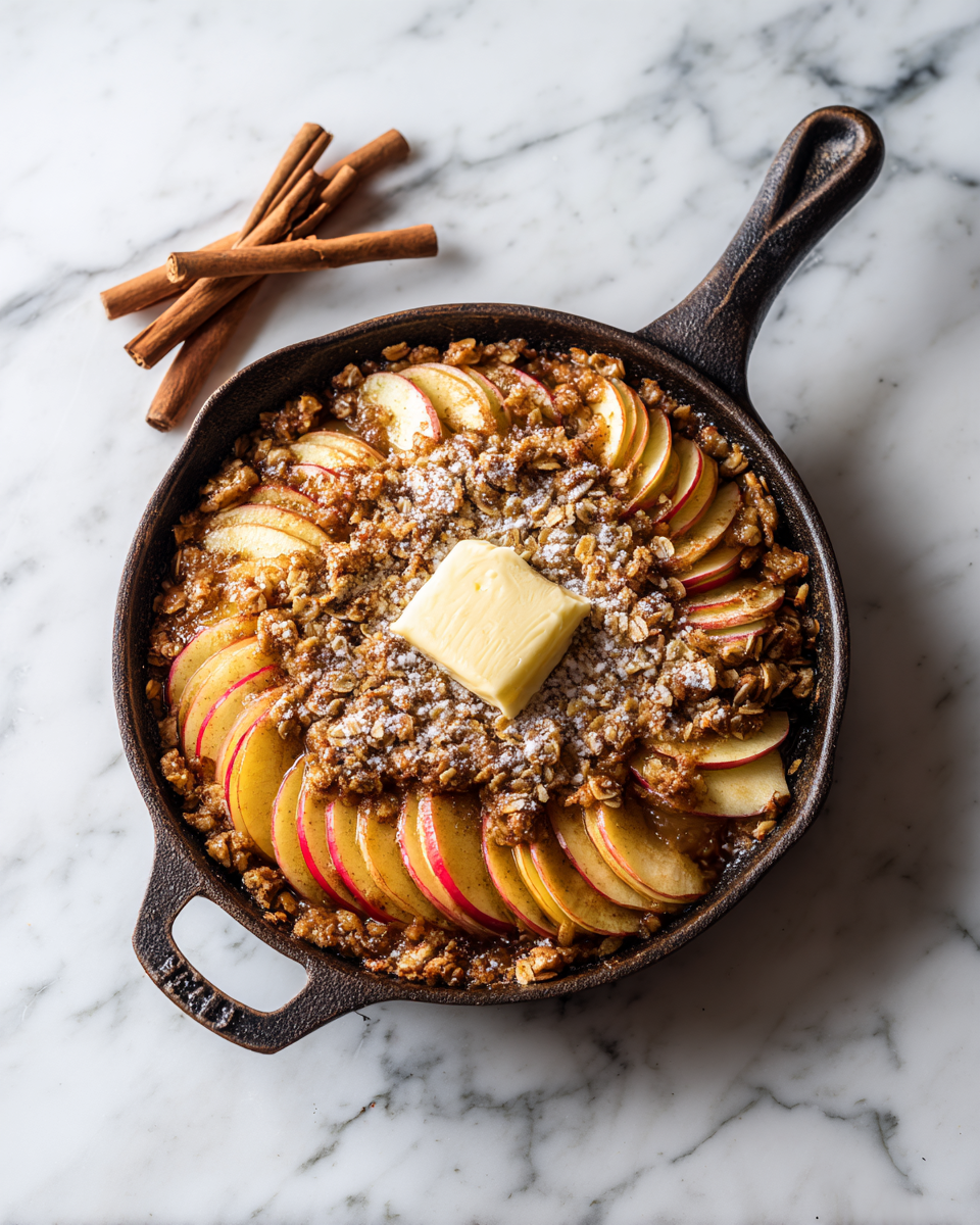 Croustillant aux pommes doré, gâteau d'automne idéal, avec garniture croustillante de flocons d'avoine et pommes juteuses.