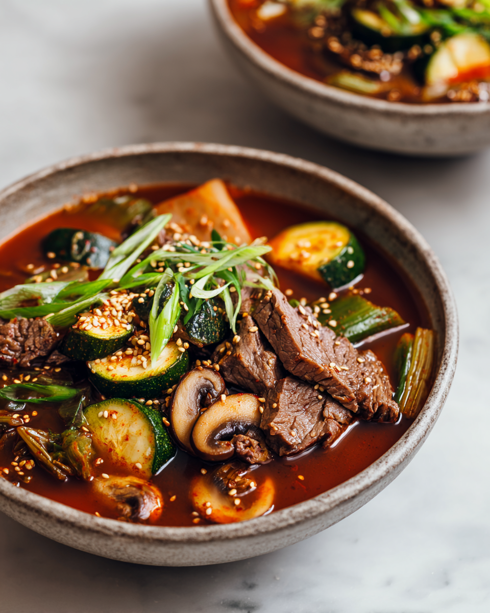 Recette de jjigae coréen réconfortant avec viande, tofu et légumes, parfait pour les repas en famille.