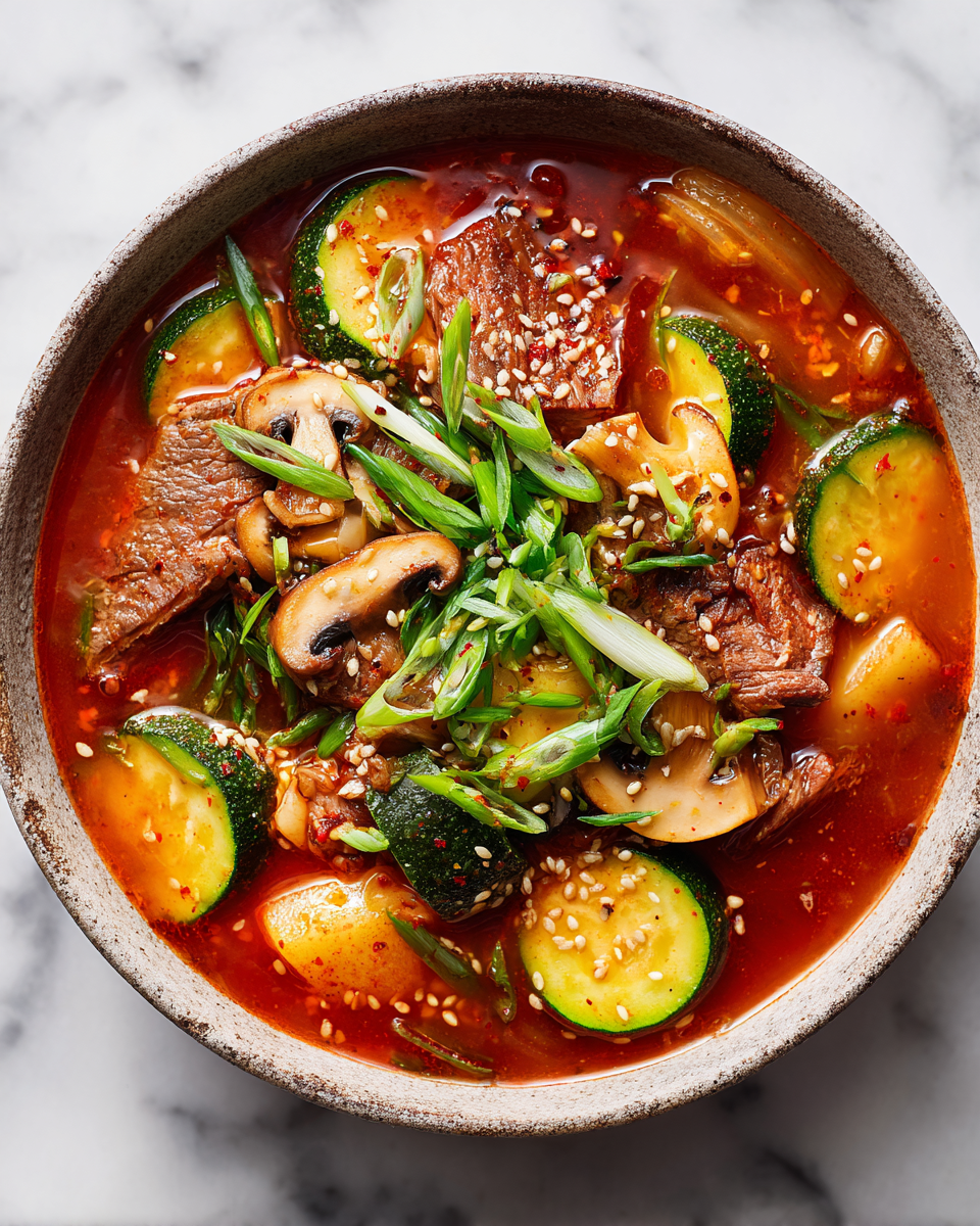 Recette de jjigae coréen réconfortant avec viande, tofu et légumes, parfait pour les repas en famille.