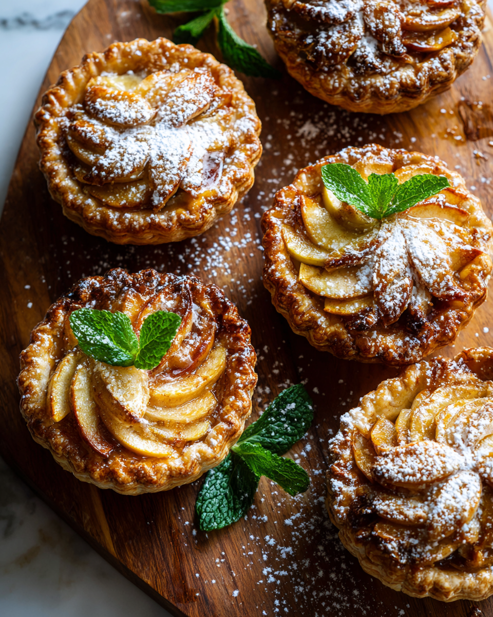 Mini tartes aux pommes croustillantes garnies de pommes épicées, parfaites pour l'automne