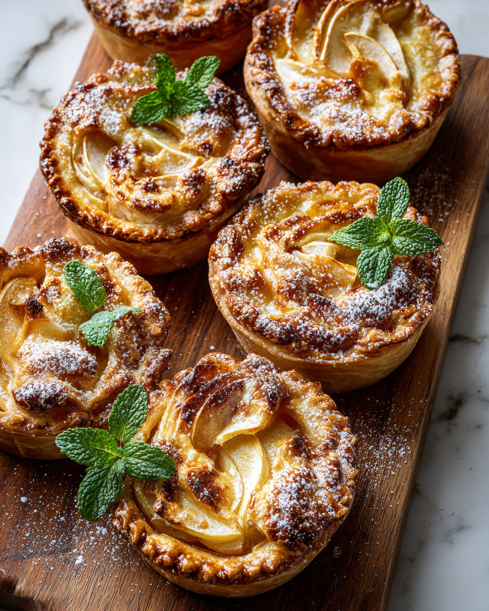 Mini tartes aux pommes croustillantes garnies de pommes épicées, parfaites pour l'automne