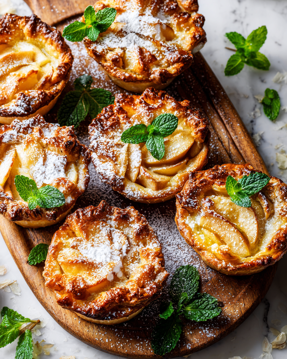 Mini tartes aux pommes croustillantes garnies de pommes épicées, parfaites pour l'automne