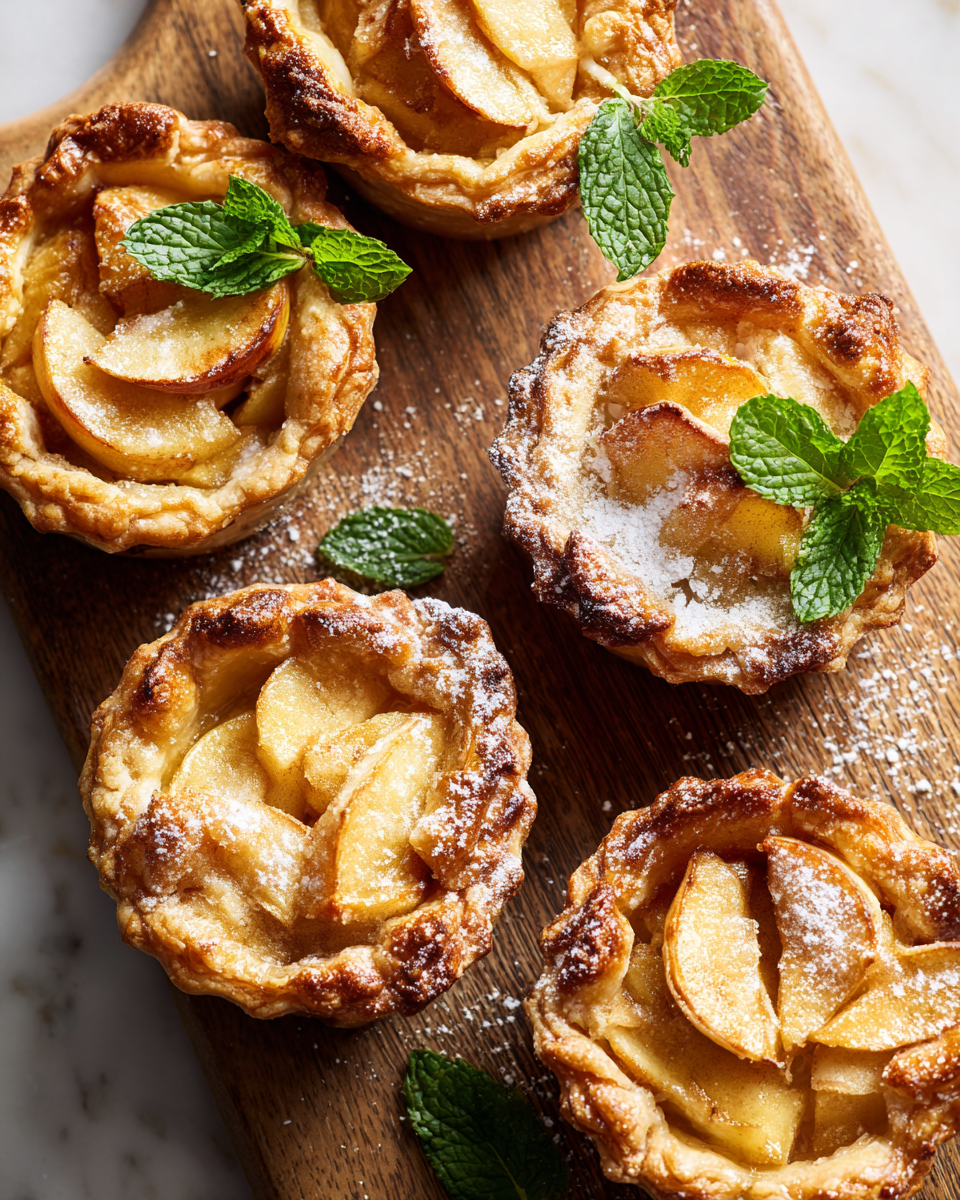 Mini tartes aux pommes croustillantes garnies de pommes épicées, parfaites pour l'automne
