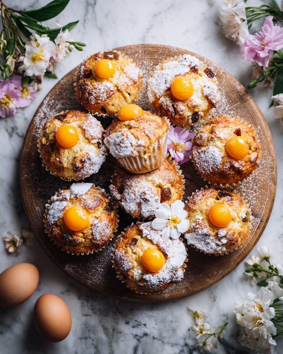 Muffins Simnel irrésistibles garnis de pâte d'amande, parfaits pour Pâques, avec des saveurs de printemps.