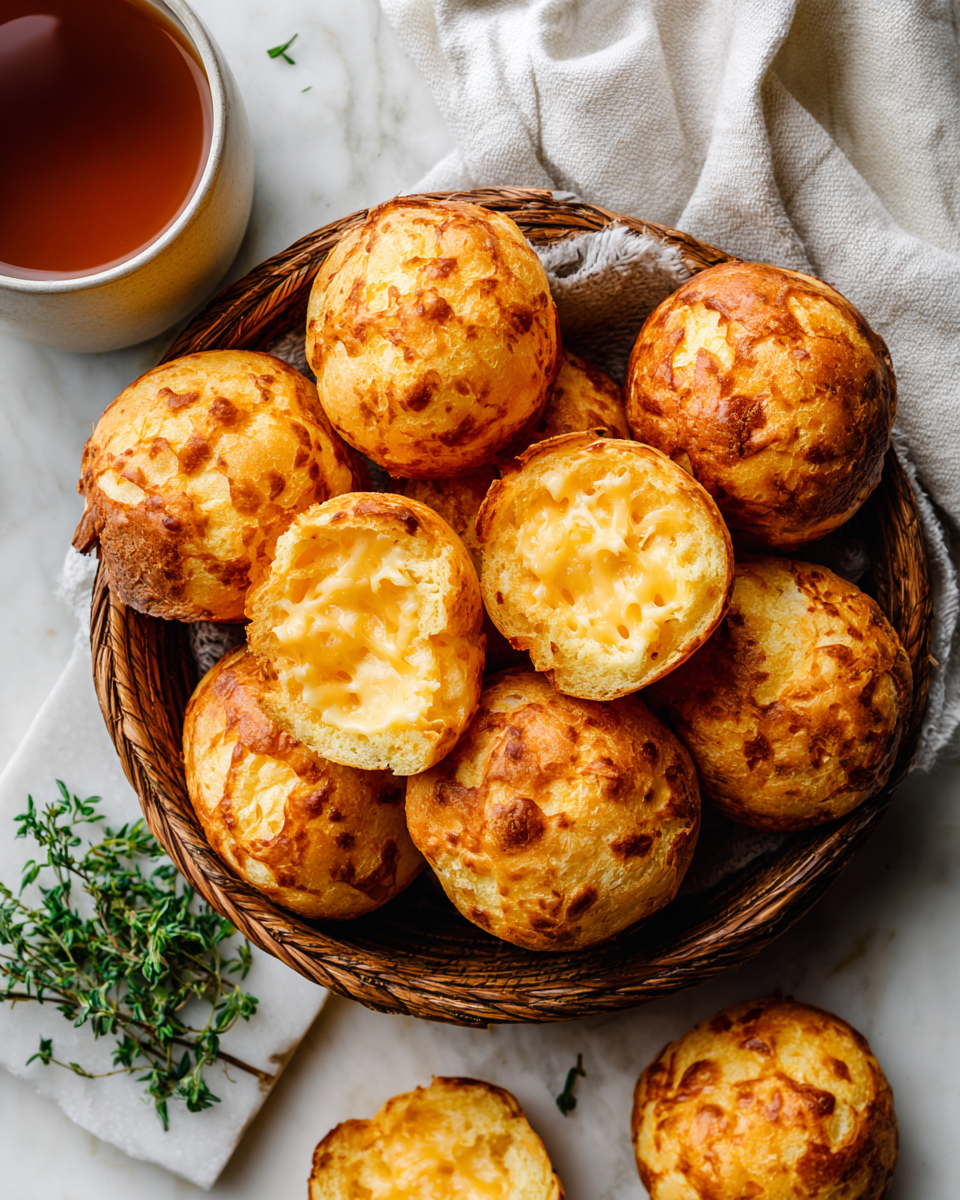Pão de queijo : petits pains au fromage brésiliens, chauds et moelleux, parfaits pour partager lors des fêtes.