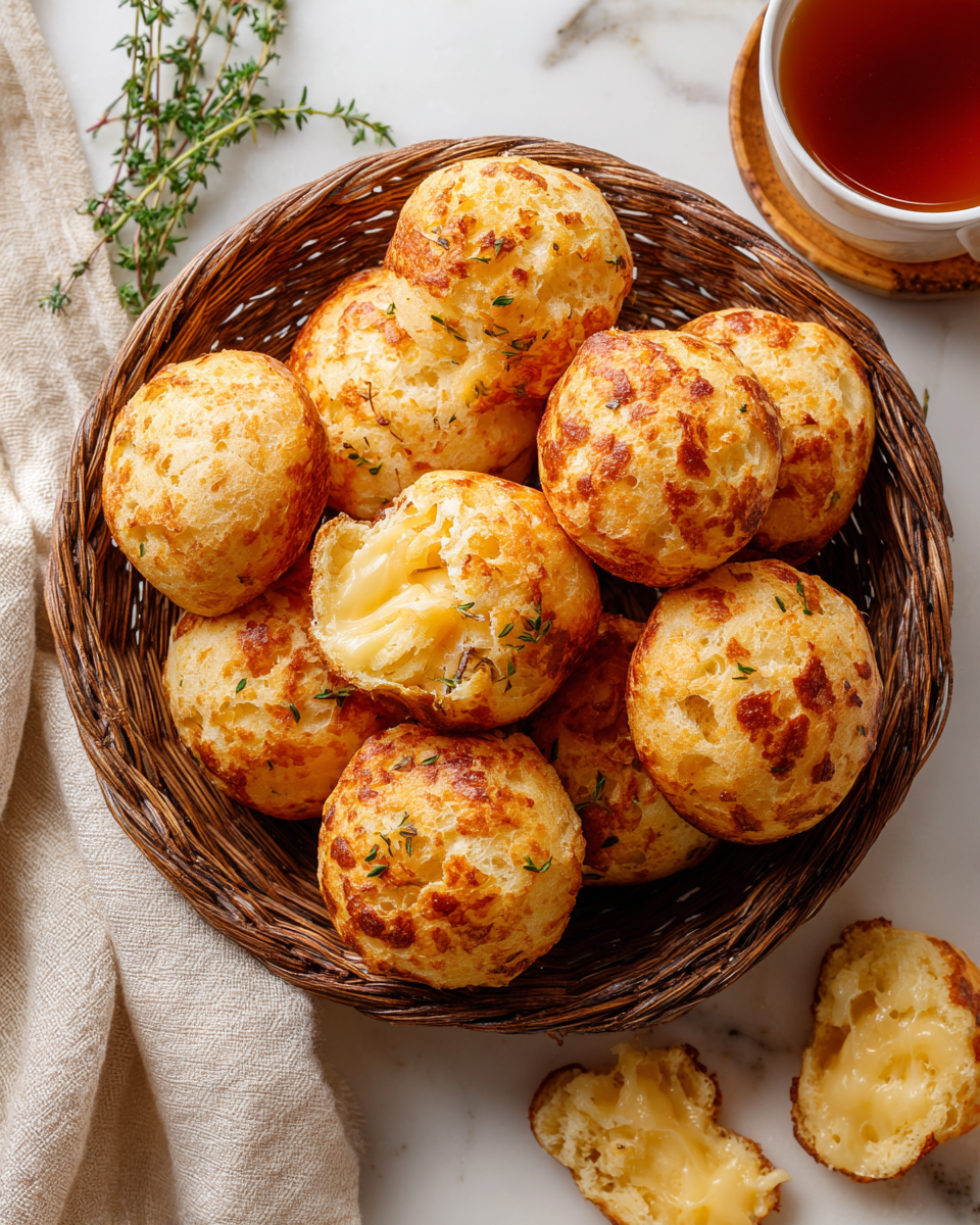 Pão de queijo : petits pains au fromage brésiliens, chauds et moelleux, parfaits pour partager lors des fêtes.