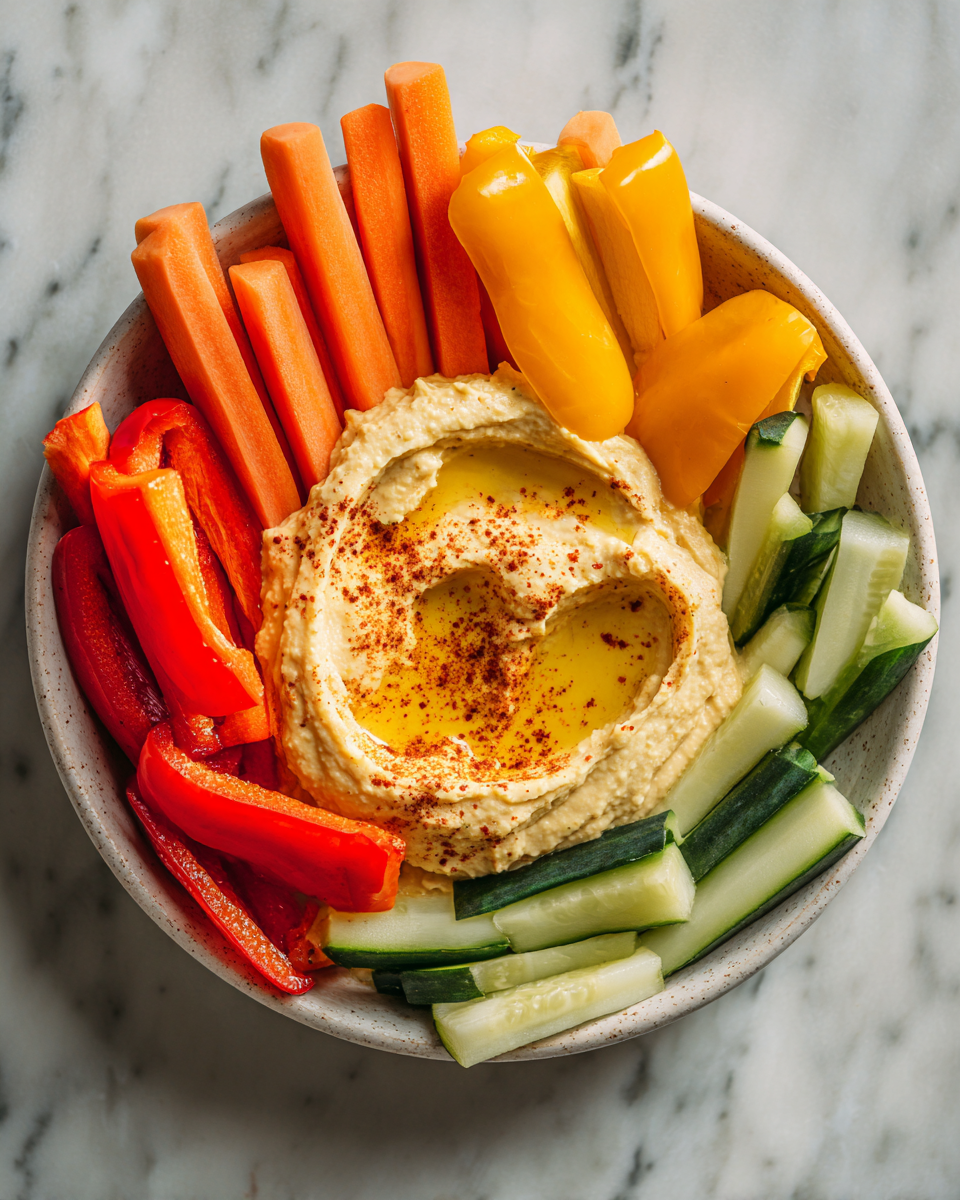 Snack packs de houmous frais et sains, idéals pour pique-niques.