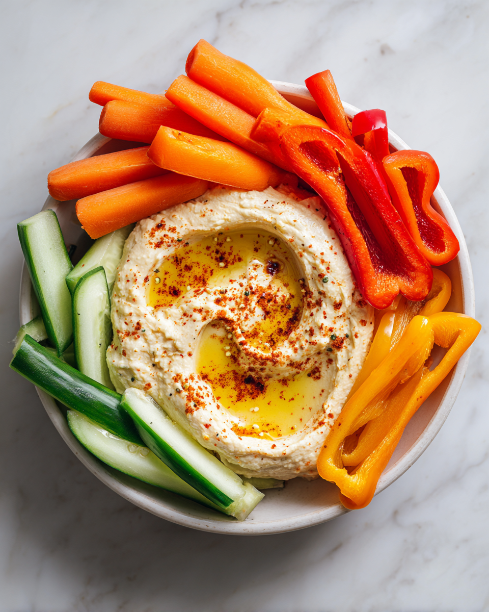 Snack packs de houmous frais et sains, idéals pour pique-niques.
