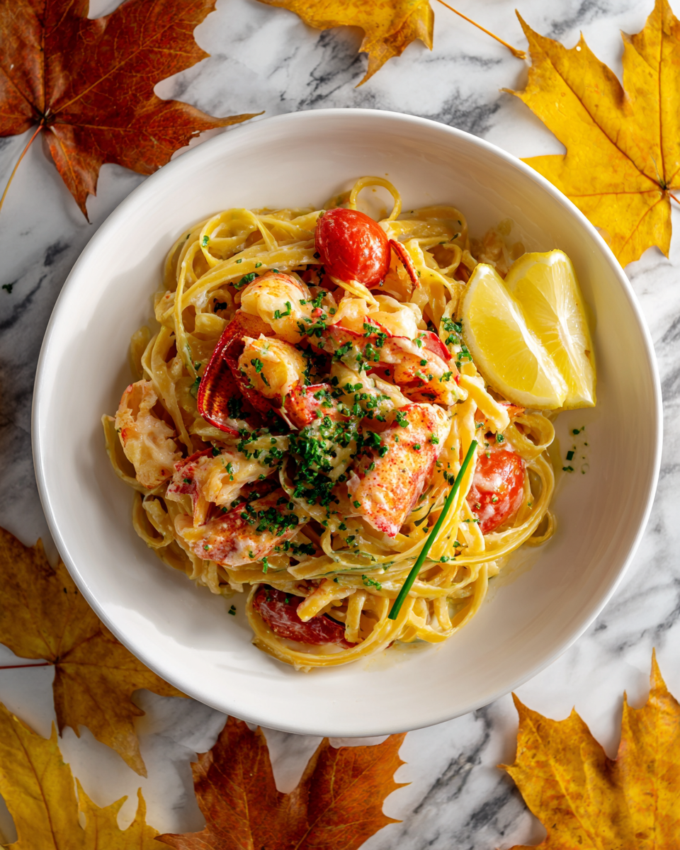 Recette de pâtes au homard, plat d'automne luxueux et réconfortant, facile à préparer en 30 minutes pour 4 personnes.