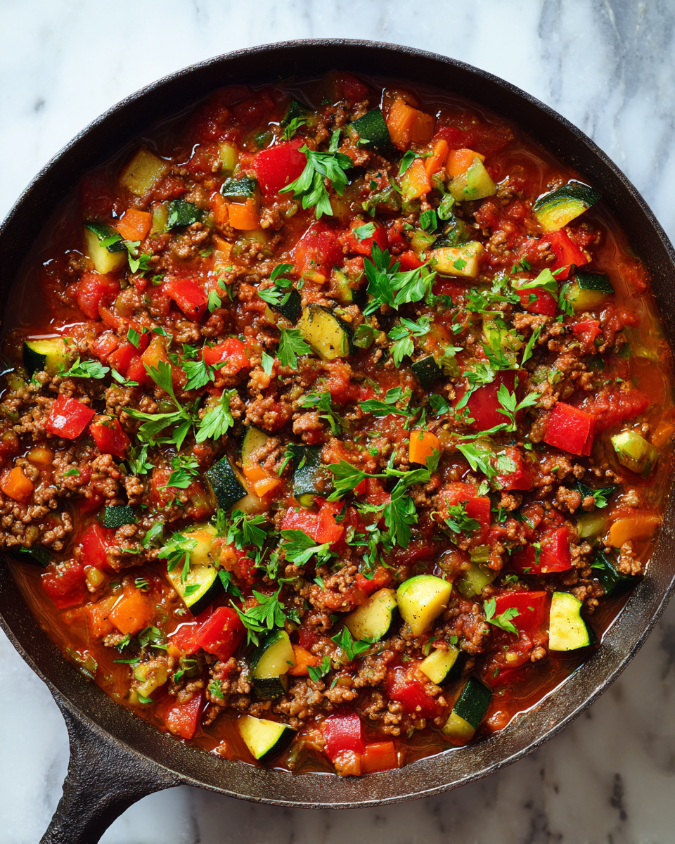 poêlon copieux de bœuf haché et légumes, plat réconfortant automnal, recette rapide et savoureuse