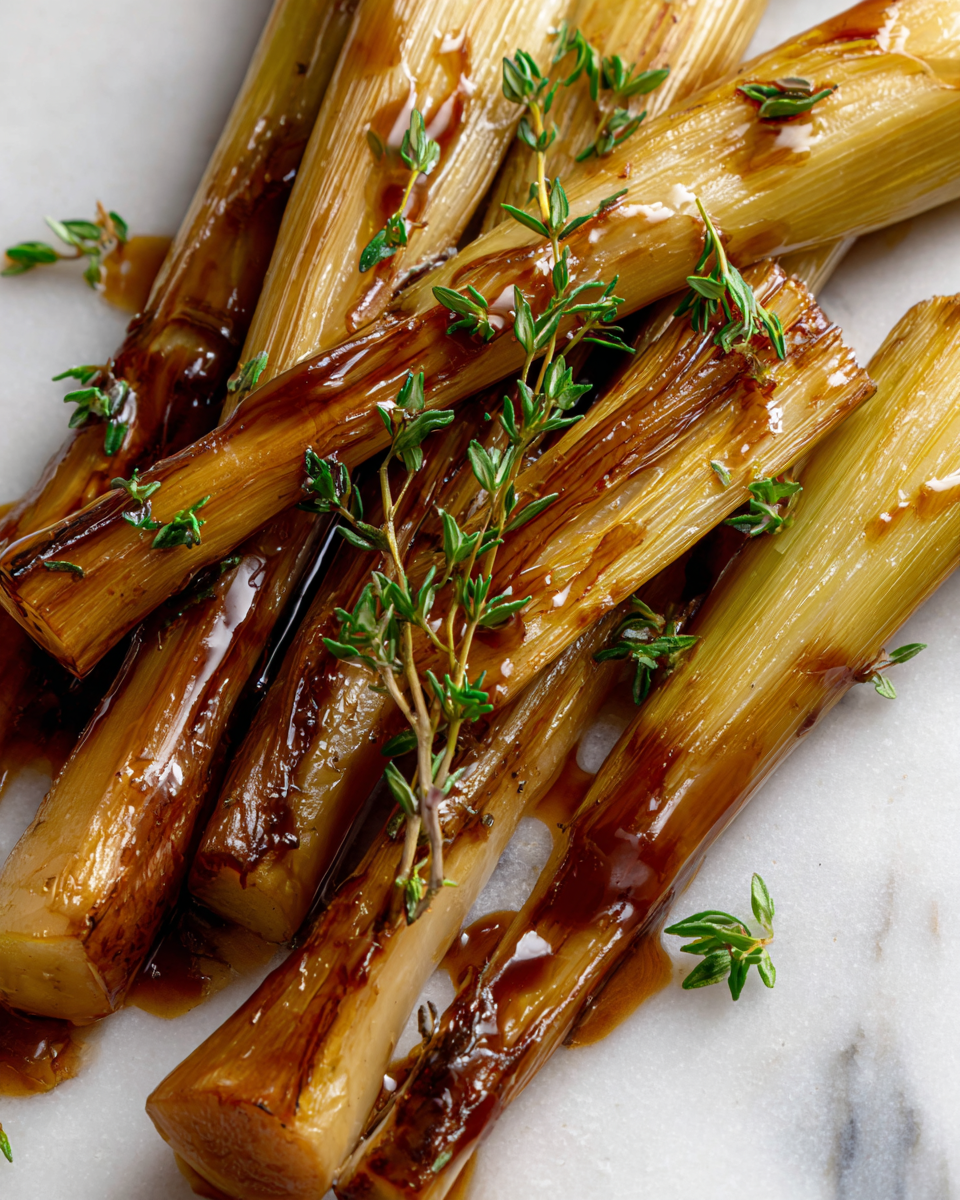 Poireaux glacés au balsamique, plat d'accompagnement automnal savoureux, faciles à préparer en 30 minutes, parfaits pour Thanksgiving