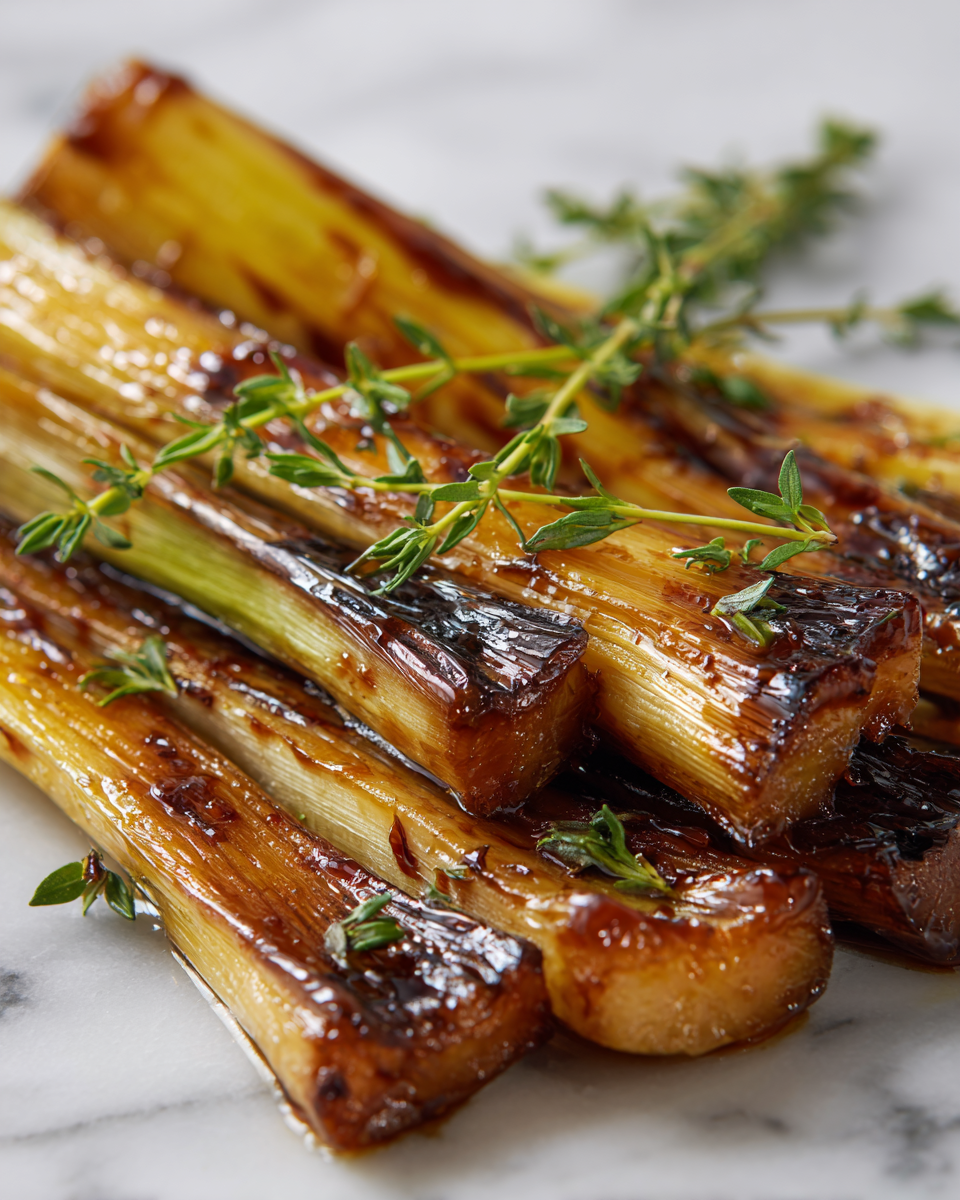 Poireaux glacés au balsamique, plat d'accompagnement automnal savoureux, faciles à préparer en 30 minutes, parfaits pour Thanksgiving