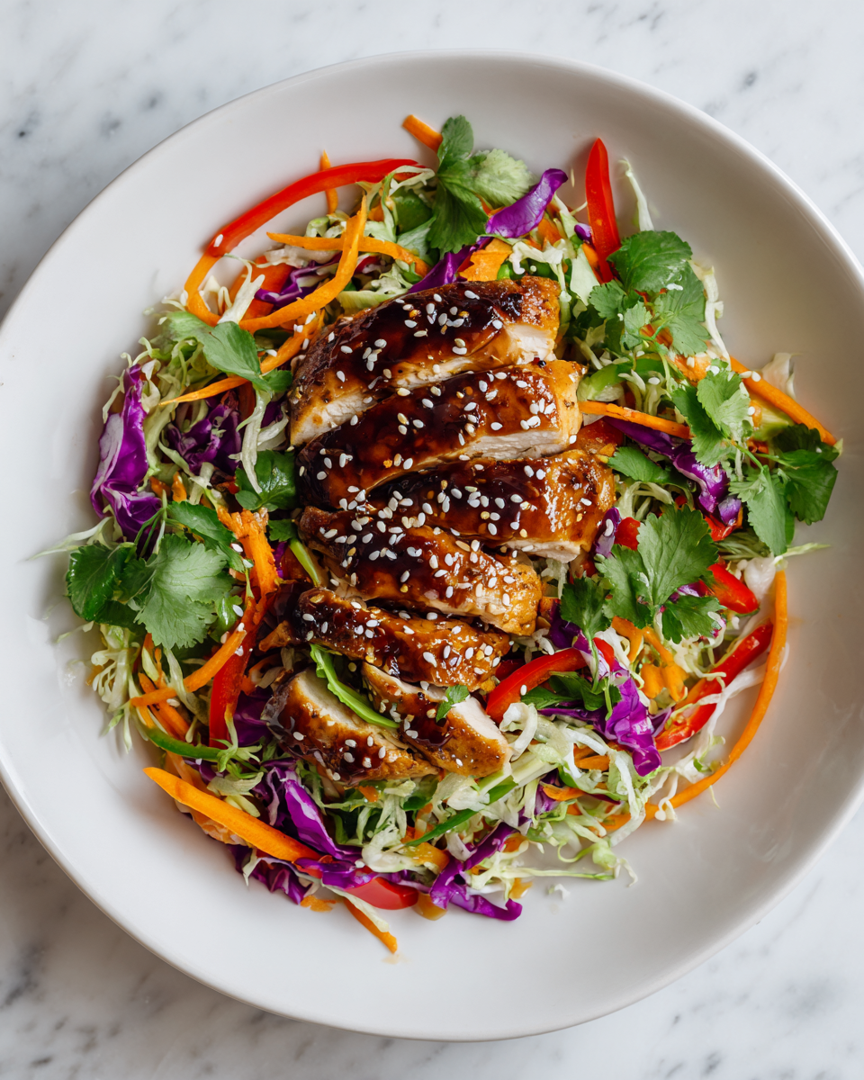 Poulet au miel et à l'ail avec salade asiatique croquante, plat rapide et savoureux