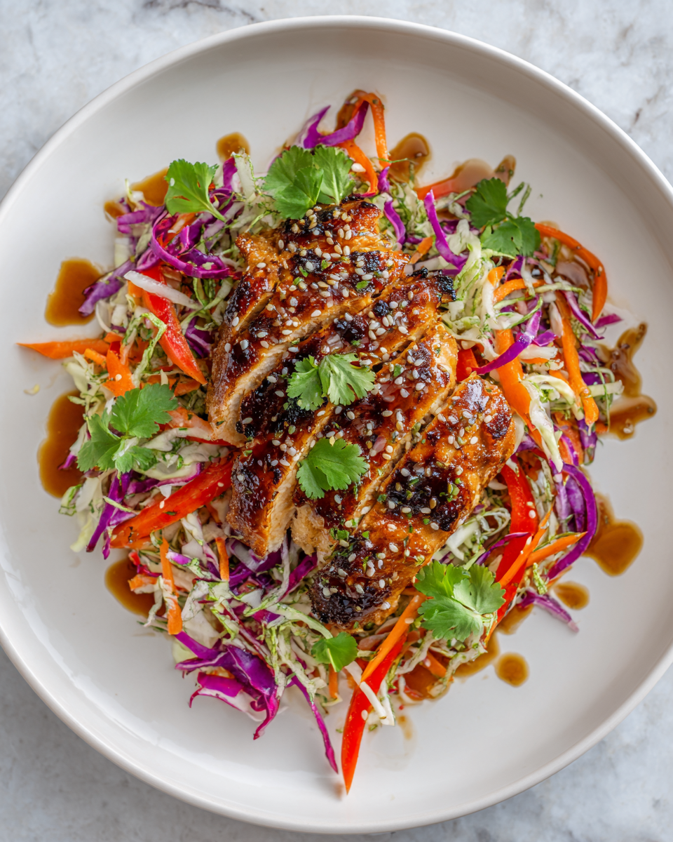 Poulet au miel et à l'ail avec salade asiatique croquante, plat rapide et savoureux