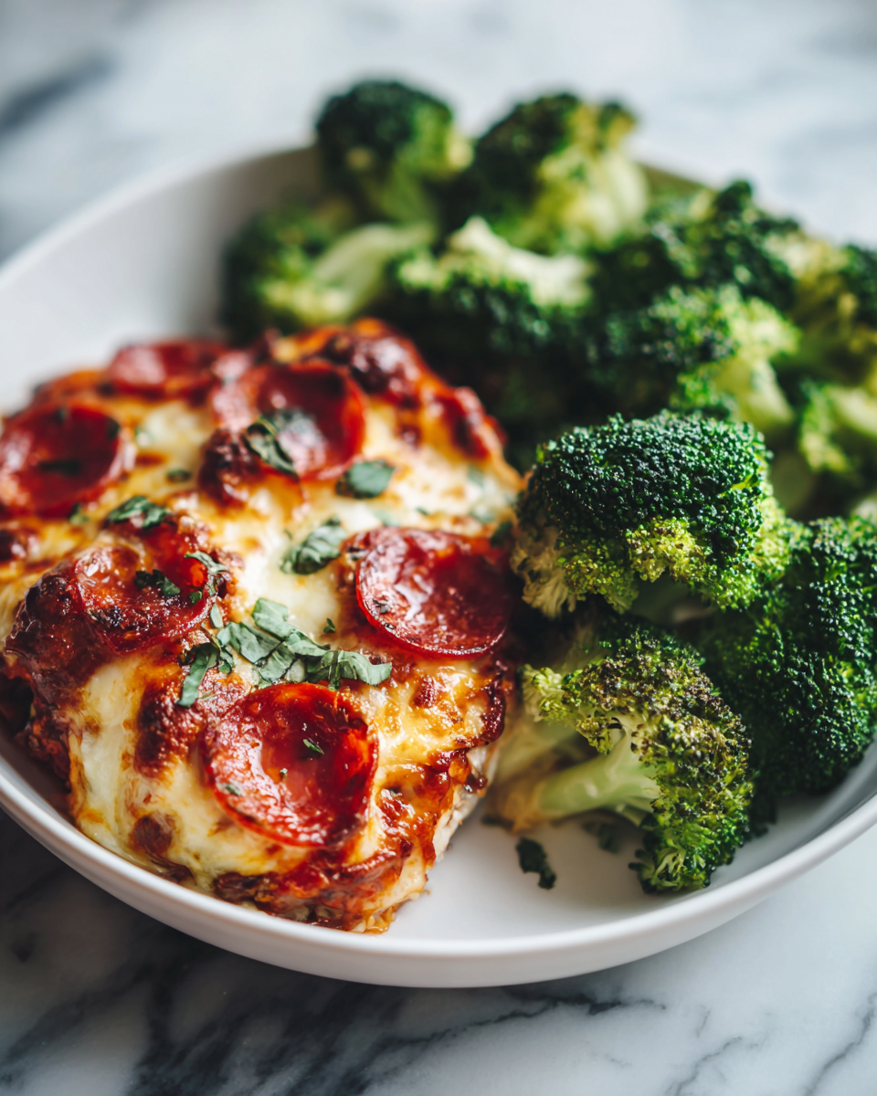 Savoureux poulet au pepperoni cuit au four avec brocoli vapeur