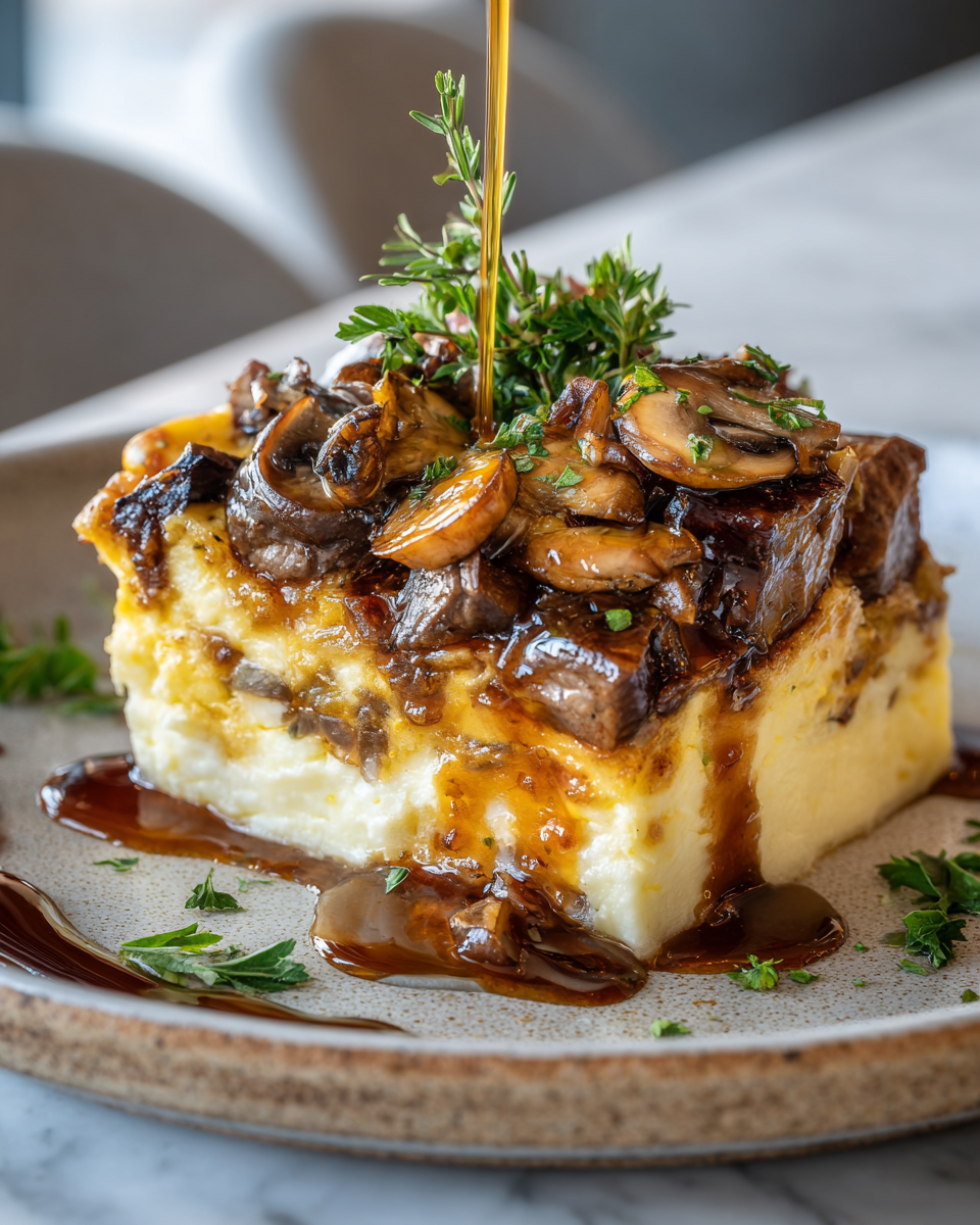 Pudding de boeuf et de bière cuit au four, plats réconfortants fait maison, recette automnale