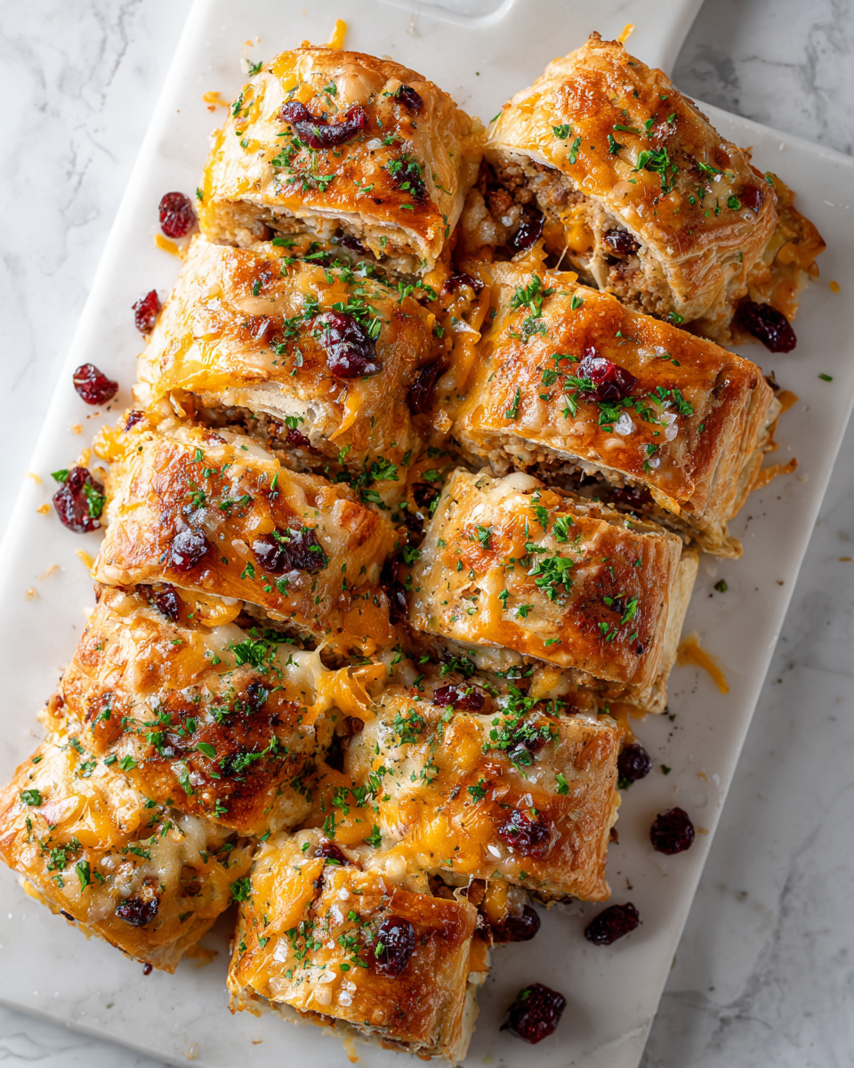 Rouleaux de saucisse au poulet, cheddar et canneberge, une délicieuse recette pour les repas de fêtes