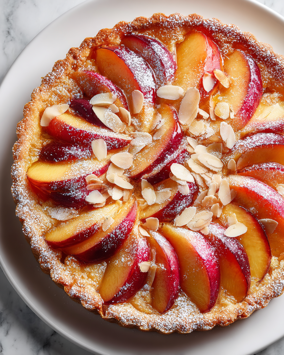 tarte feuilletée aux pêches et amandes, dessert d'été, recette facile