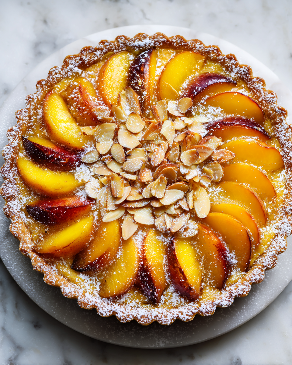 tarte feuilletée aux pêches et amandes, dessert d'été, recette facile